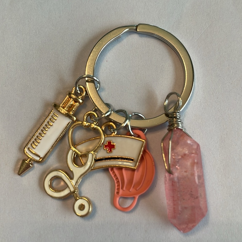 Pink Quartz Nurse Keychain β Crystal + Medical Charms β Handmade β NWT - Picture 5 of 6